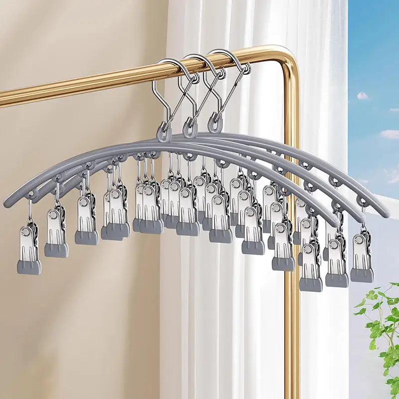 Galvanized Clothes Drying Hanger Windproof Clothing Rack 10 Clips Sock Laundry Airer Underwear Socks Holder Hangers