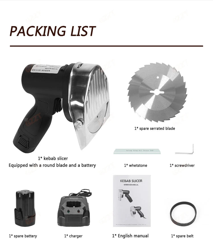 GZZT Cordless Meat Slicer Battery-Charged Handheld Roast Meat Cutter | Shawarma and Doner Slicing Knife Efficient Cutting Tool