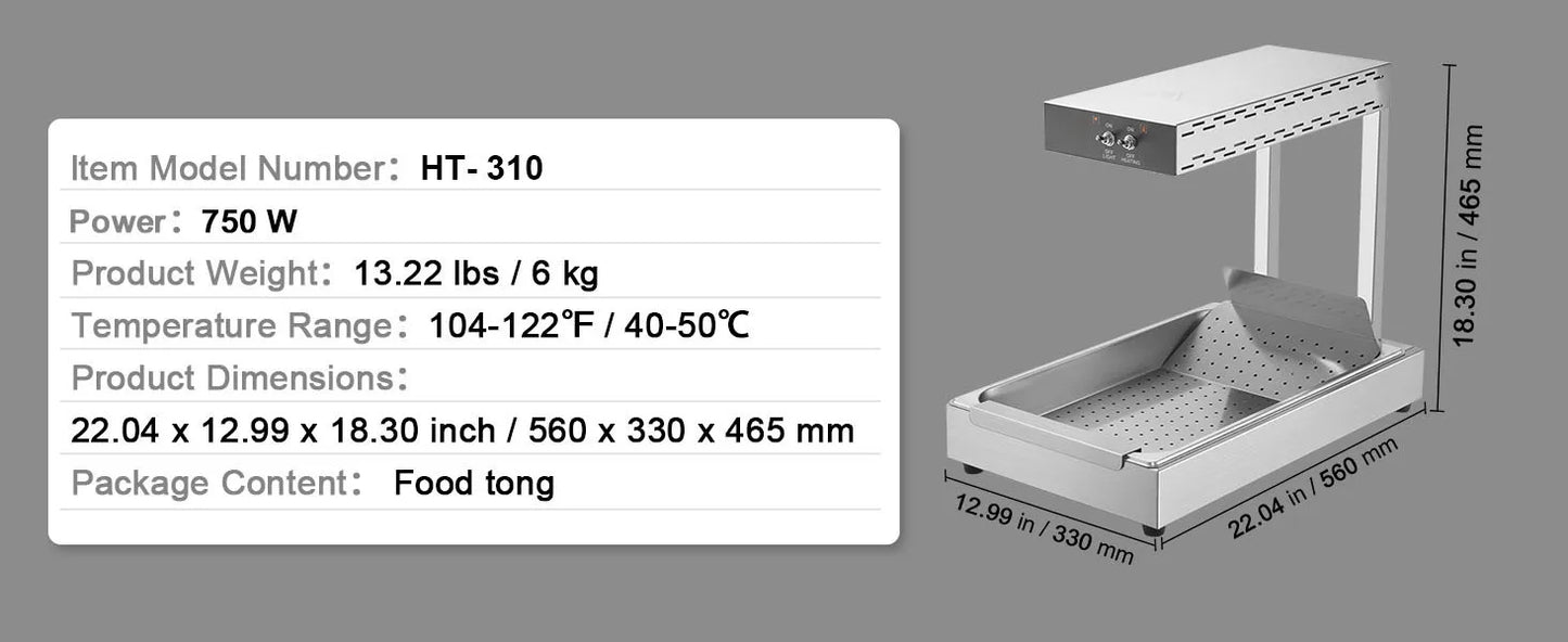 SucceBuy French Fry Food Warmer Commercial Food Heating Countertop 104-122°F Fries Food Warmer for Chip Buffet Restaurant