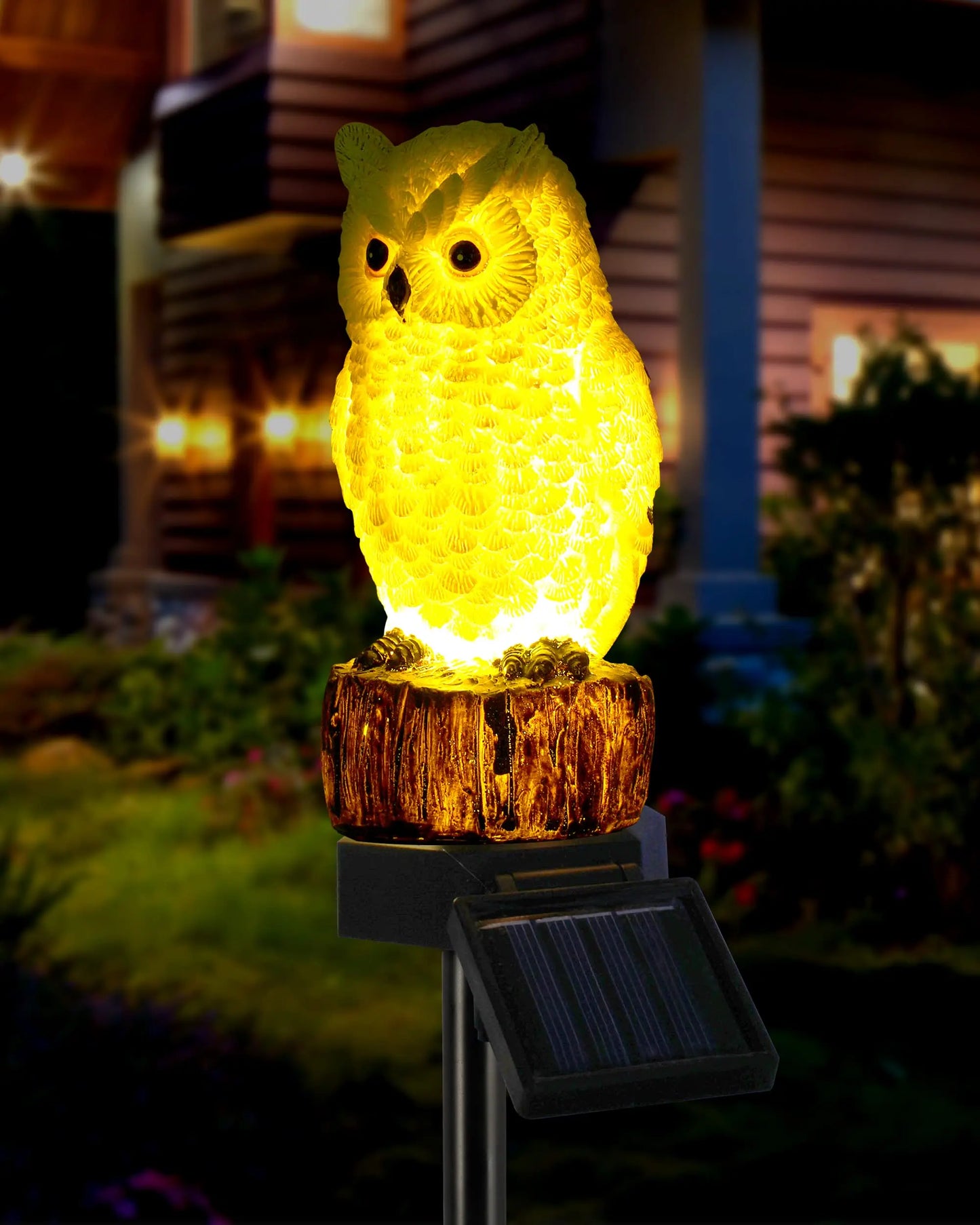 Owl solar decorative garden post lighting, waterproof outdoor figurine lights decorate statue aisles, courtyards, lawns