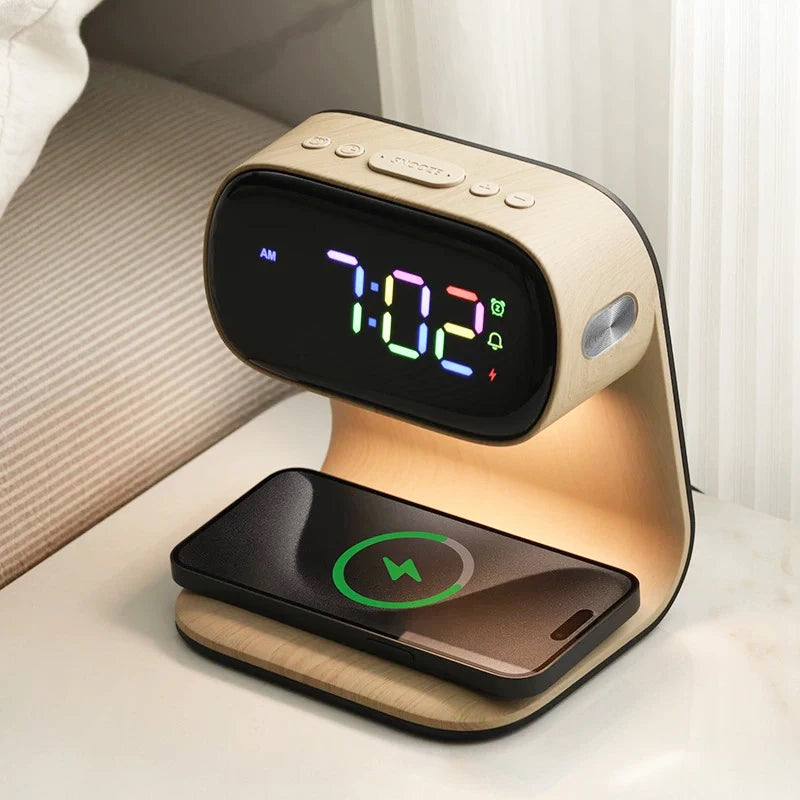 Multifunctional alarm clock with night light, wireless charging clock, holiday couple gift, three brightness adjustment clock