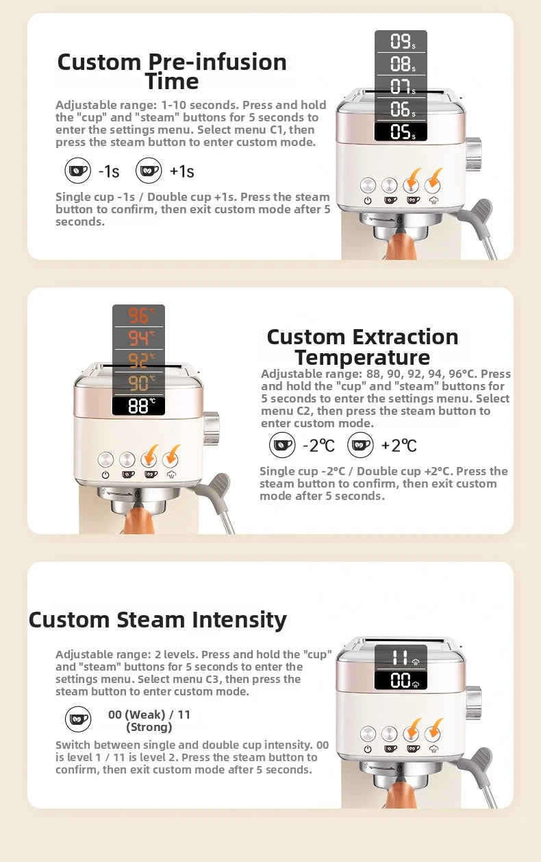 Pro Semi-Automatic Espresso Machine 20Bar Pressure, Compact for Small Kitchens, Built-in Milk Frother, Fast Heating Energy Savi