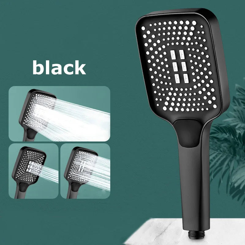 Square Button Adjustable Shower Head Silver Booster Shower Head Thickened Water Outlet Shower Head Set