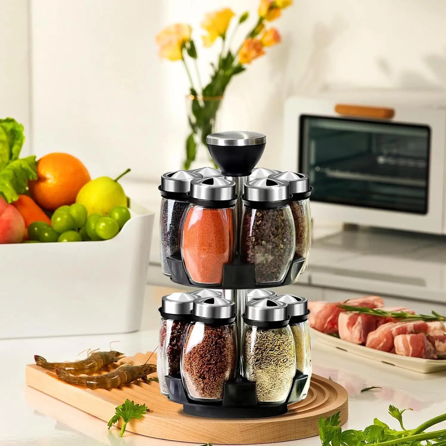 6/12PCSSeasoning jar, kitchen glass seasoning storage, 360 degree rotatable seasoning bottle jar.
