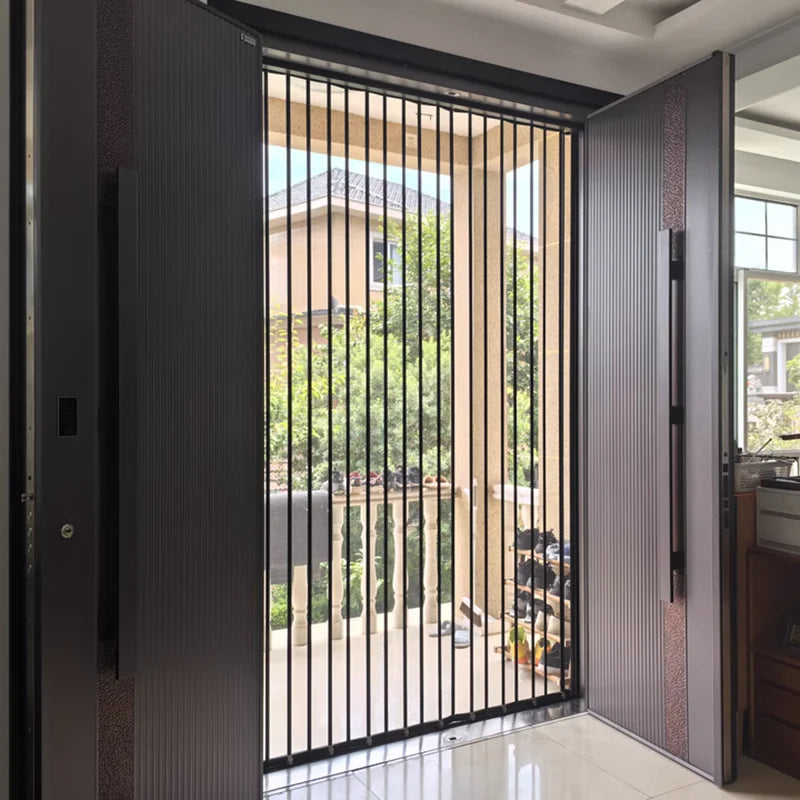 1097*1972mm Cats mesh door screen anti scratch aluminum frame Pleated metal Mesh Retractable Folding fly Screen security door