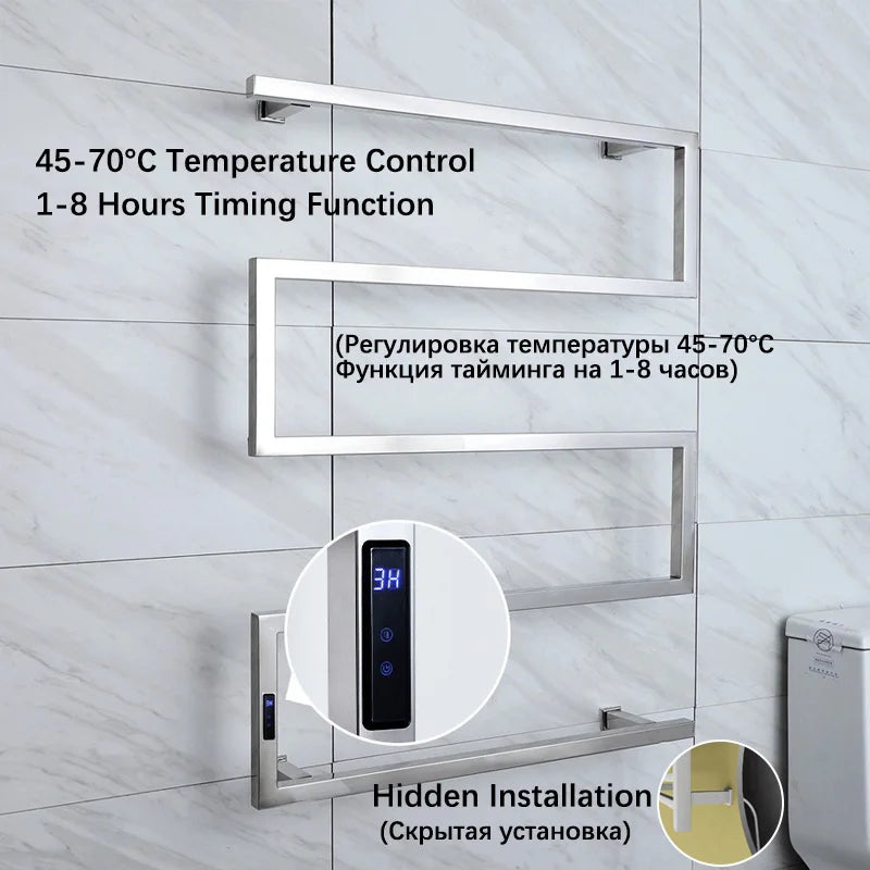 Black/Chrome Electric Towel Rack.Bathroom Electric Heated Towel Rail.Smart Towel Warmer.Creative Bath Towel Radiator.Hidden Wire