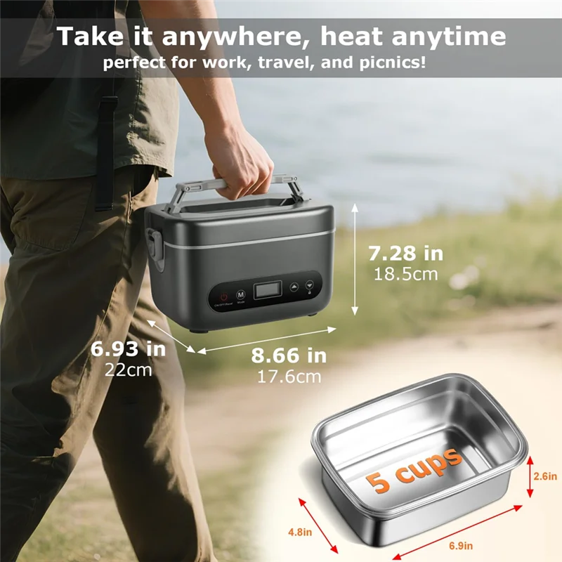 B89B-1.2L Cordless Electric Lunch Box - 20000Mah Rechargeable Portable Food Warmer With 5-Sided Heating, For Office,Outdoors