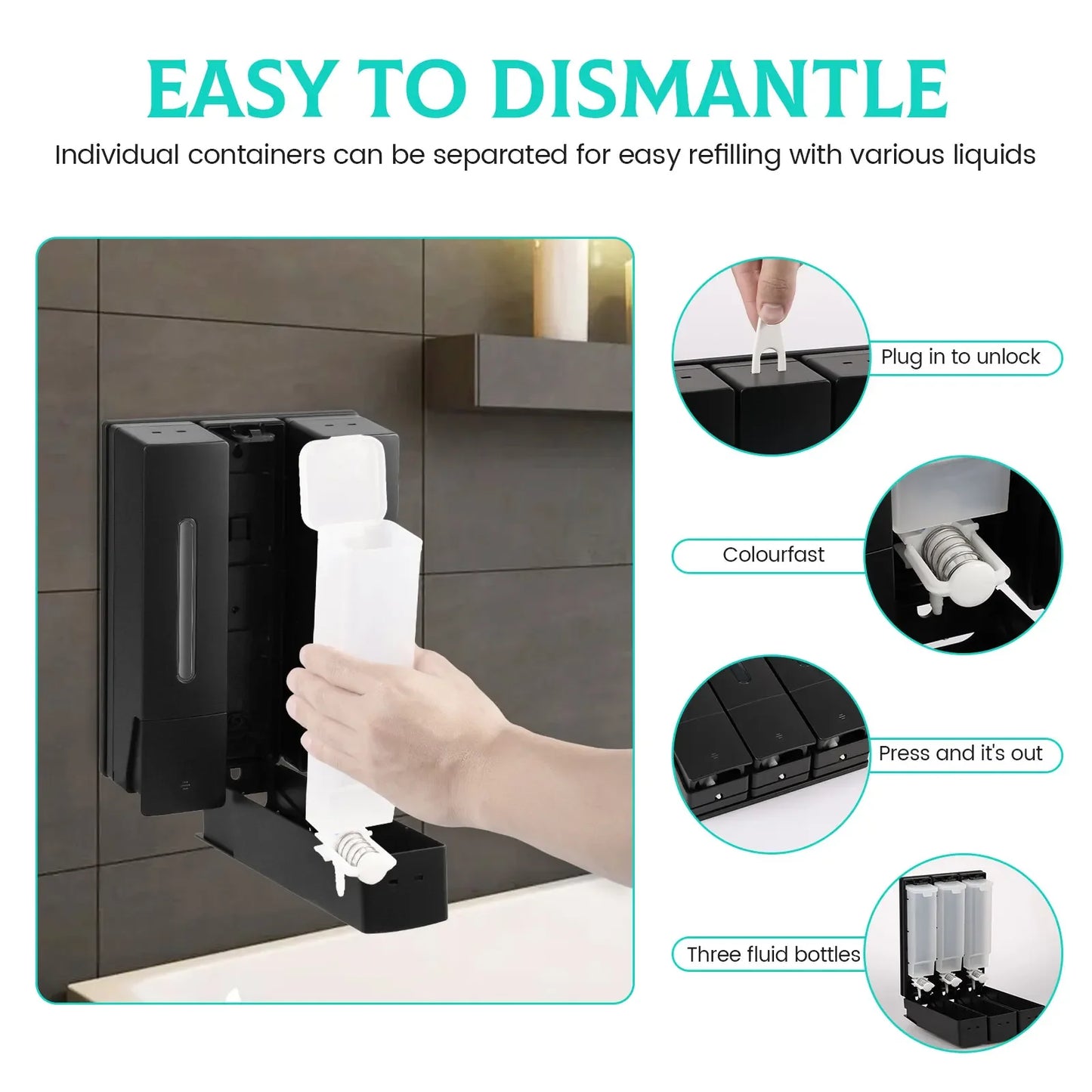 400ML Soap Dispenser Wall Mounted 3 Chamber Shower Soap Dispenser Adhesive Shampoo Conditioner Dispenser Bathroom Accessories