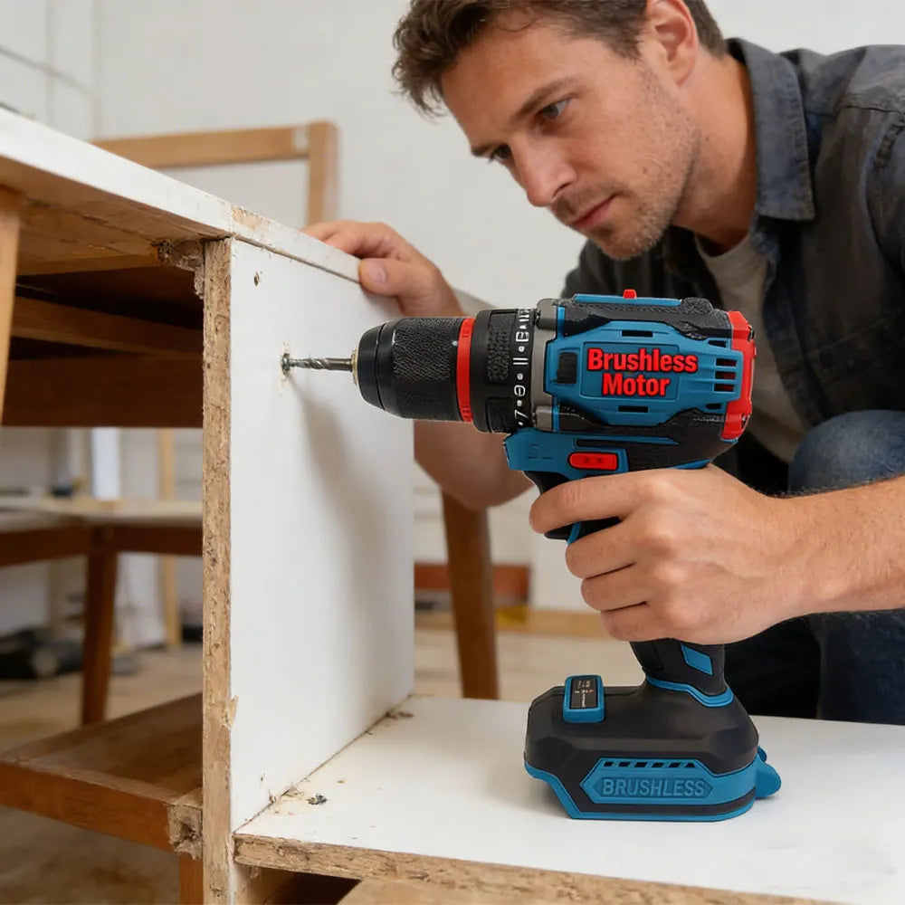 10mm Brushless Electric Impact Drill Driver 2-Speed Cordless Power Tool for Home DIY Construction 18V Battery Not Included