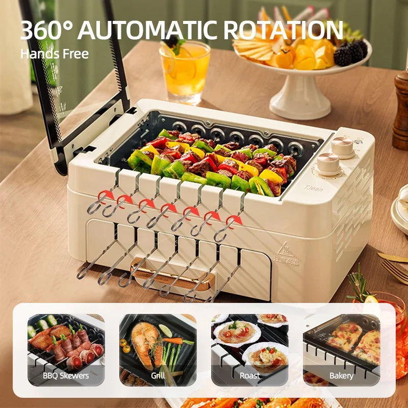 TJean Multifunctional Household Smokeless Electric Barbecue Grill - White / Green