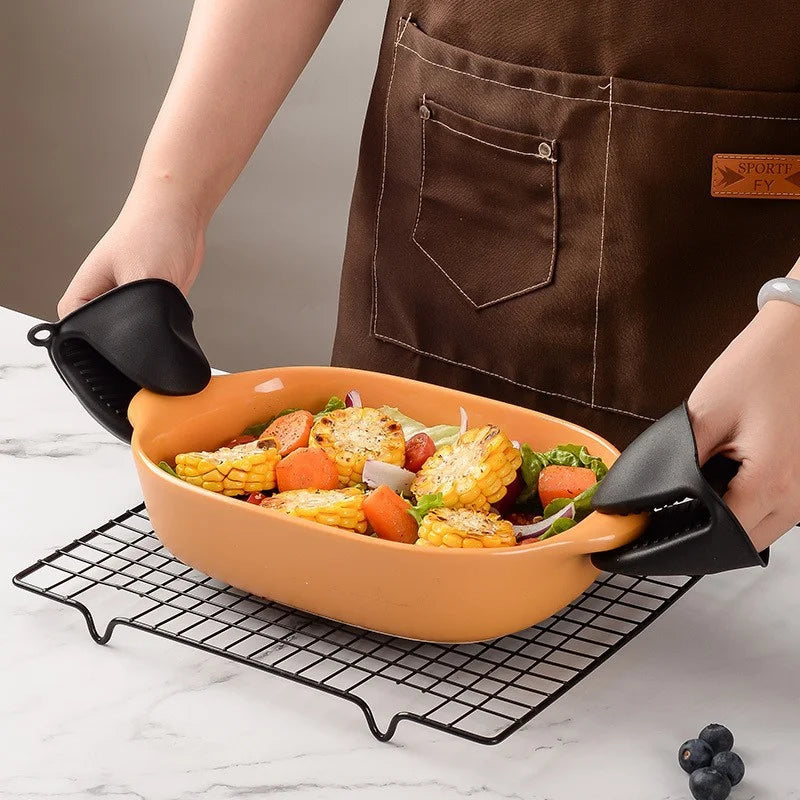 2pcs Mini Oven Gloves Silicone Heat Resistant Cooking Gloves Insulated Non-slip Gloves Clip Pot Rack Cooking Oven Gloves