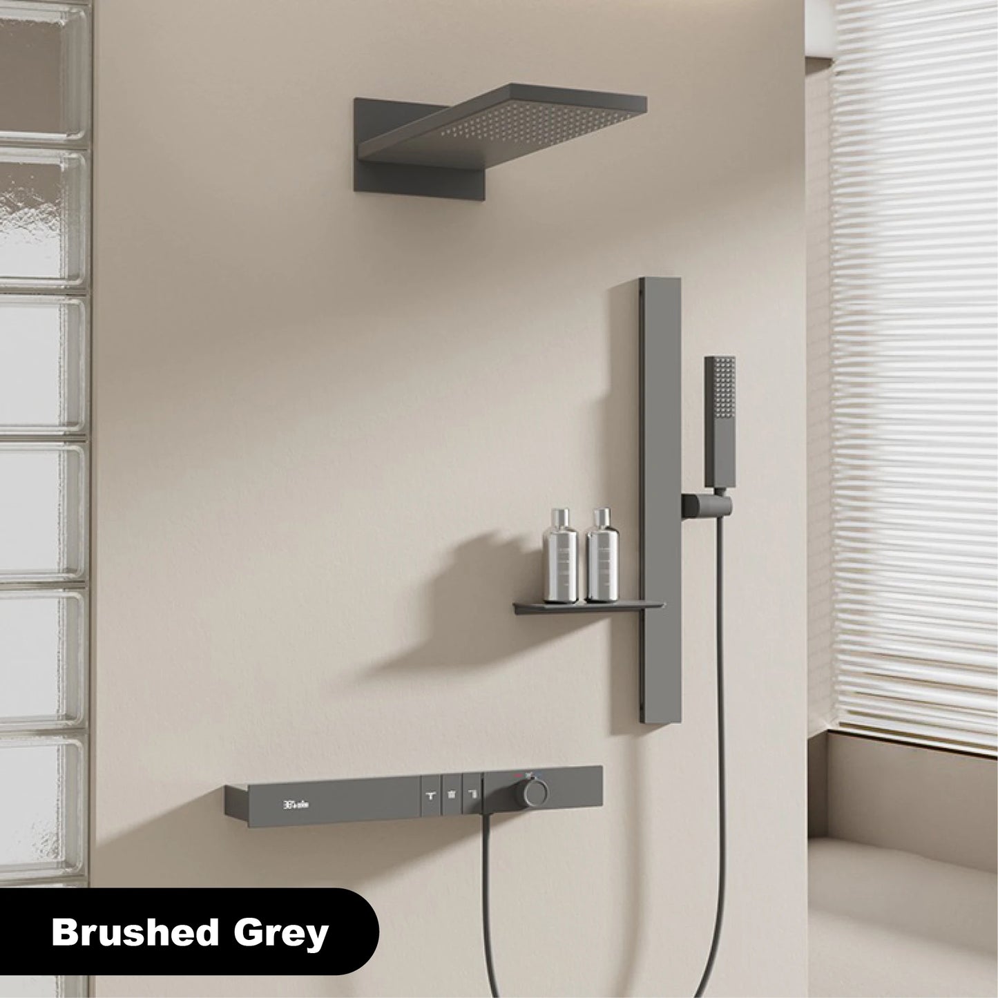 Luxury Ceiling Thermostatic Shower System Black Brass 3 Function Built In Wall Cold Hot Water Waterfall Outlet Bathroom Faucet