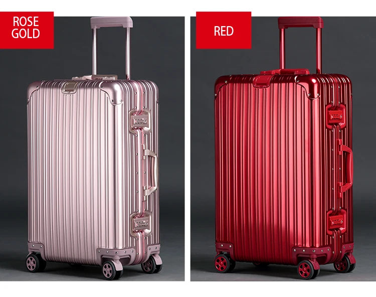 Aluminum-Magnesium Alloy Suitcase, High-Quality Rolling Luggage Available in 20”, 24”, 26”, and 29” sizes. Durable trolley luggage perfect for travel, carry-on, and cabin use.
