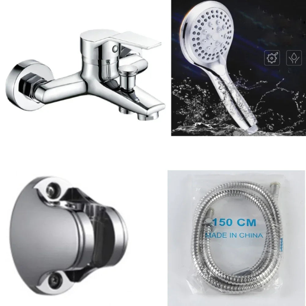 Zinc Alloy Basin Faucets Chrome Wall Mounted Hot Cold Water Dual Spout Mixer Tap For Bathroom Splitter Bath Shower Basin
