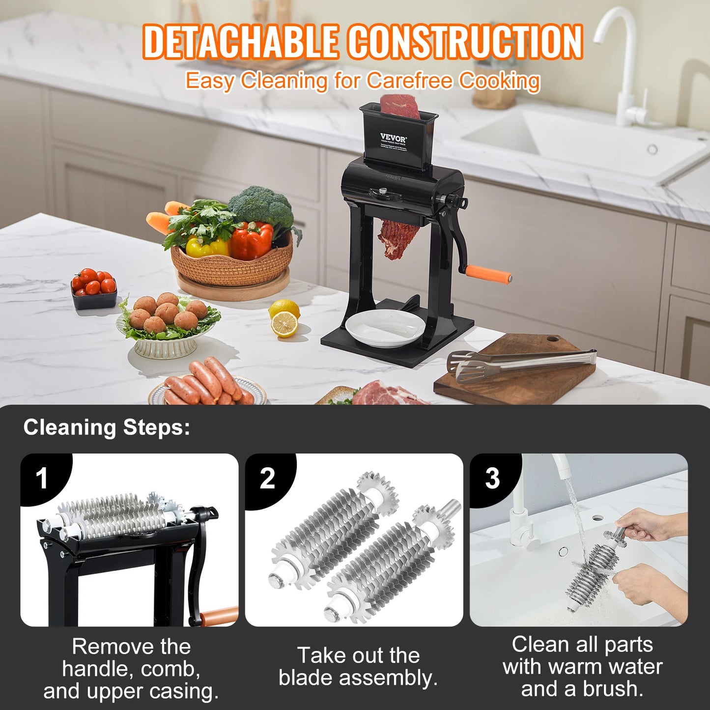 SucceBuy Commercial Meat Tenderizer Heavy Duty Stainless Steel Meat Tenderizer Machine Quick and Easy Manual Operation Kitchen