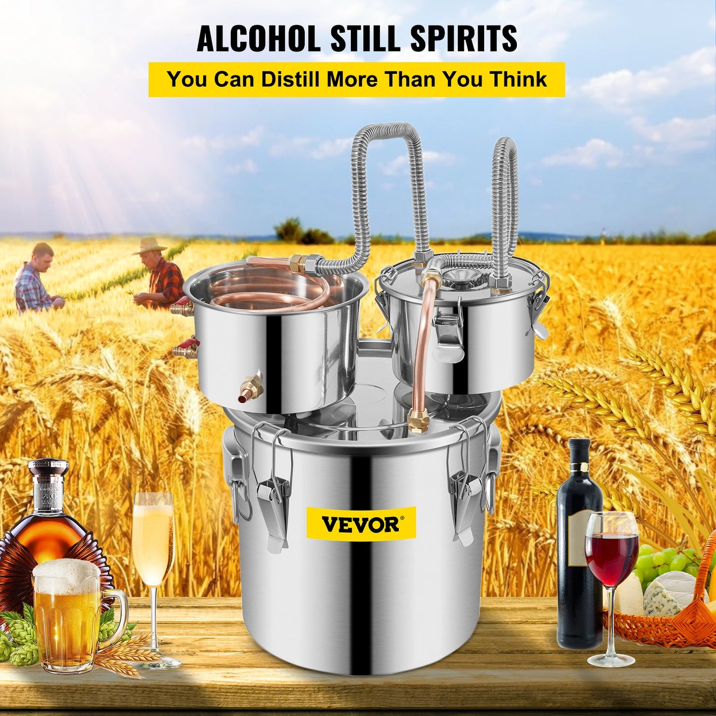 SucceBuy 20L 30L Water Alcohol Brewing Distiller DIY Moonshine Apparatus Stainless Steel Still Whisky Beer Brandy Home Appliance