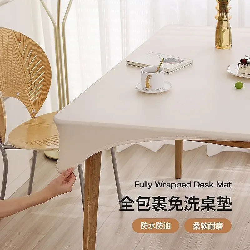 90 x 180cm Leather surface Waterproof Oil-proof Tablecloth Cover for Dining Table Square Surrounded Table Mat Elastic Protection