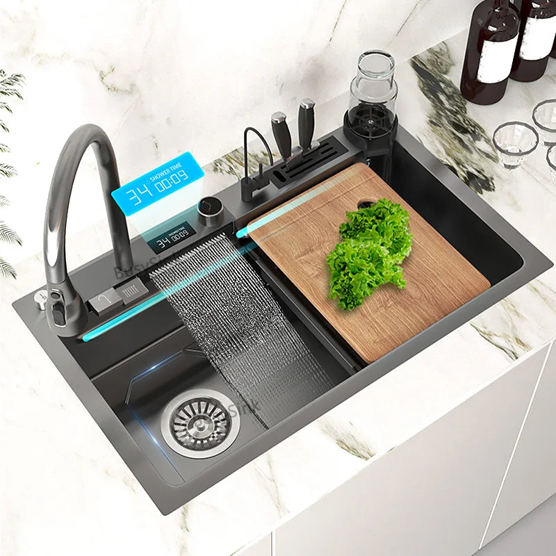 Hidden Cup Washer Bar Sink Stainless Steel Kitchen Sink Multifunctional Wash Basin Mini Small Single Slot With Cover Plate