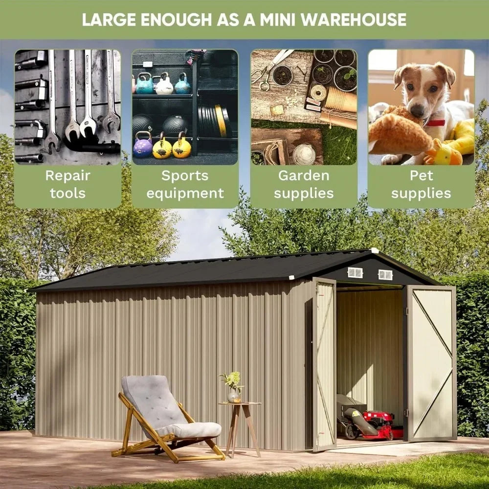8 X 12 FT Metal Storage Shed for Outdoor, Steel Yard Shed with Design of Lockable Doors, Utility and Tool Storage for Garden