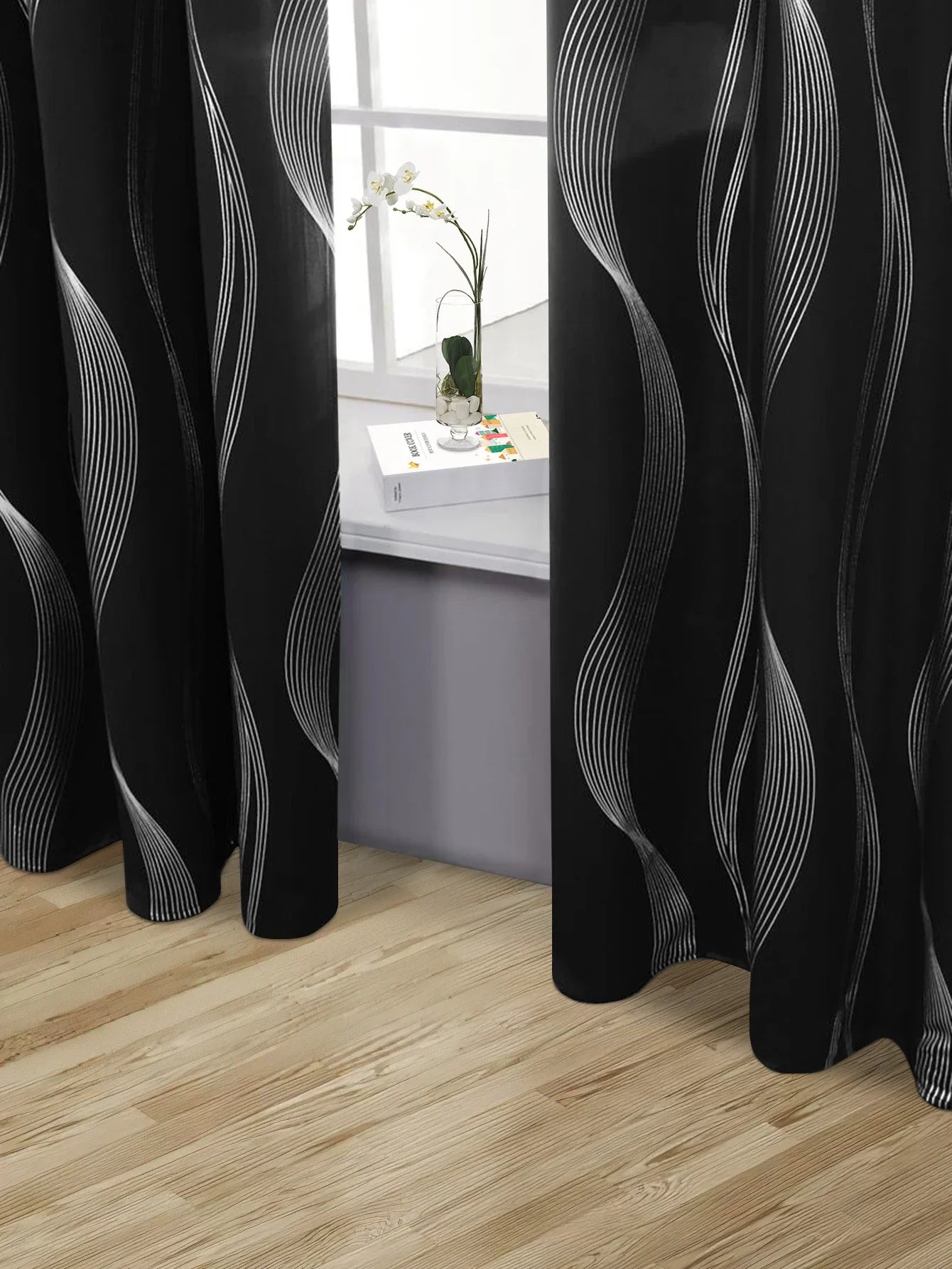 1pc High Precision Silver Embossed Wave Pattern Blackout Curtain, window Curtains for living room bedroom kitchen home decor