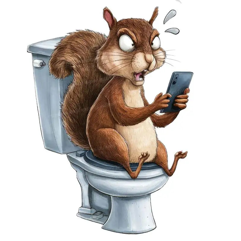 Funny Toilet Lid Stickers – Squirrels, Penguins & Raccoons Cute cartoon animals “sitting” on the toilet  instant bathroom humor! Waterproof, easy-peel decals for lid, cover or tank. Great for home, guest bath, or funny gifts. Wholesale available