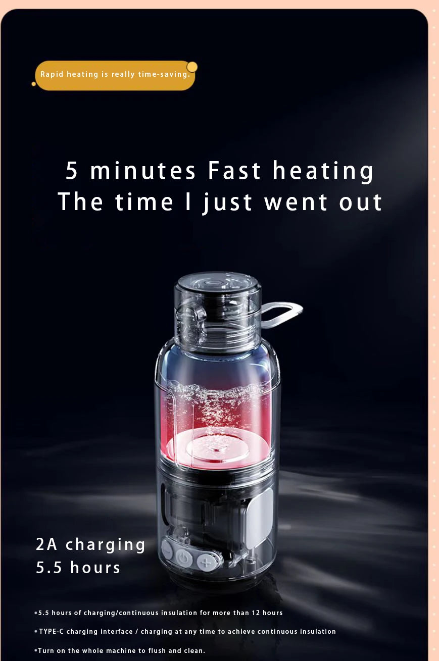 Wireless Milk Conditioner Portable Kettle USB Rechargable Water Bottle LED Display Thermos Cup Portable Heating Cup Milk Warmer