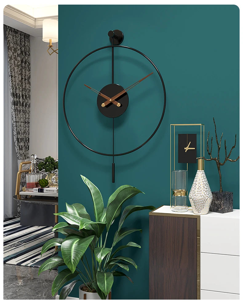 Spanish Minimalist Metal Wall Clock No Drill Installation Modern Industrial Style Large Silent Quartz Clock for Living Room
