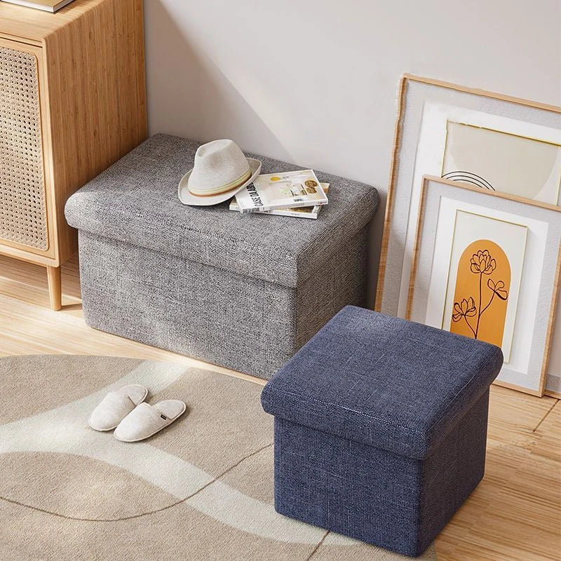 Multifunctional Fabric Organizer Storage Stools Box Foldable Storage Stool Boxes With Padded Seat Home Organization Sundries Box