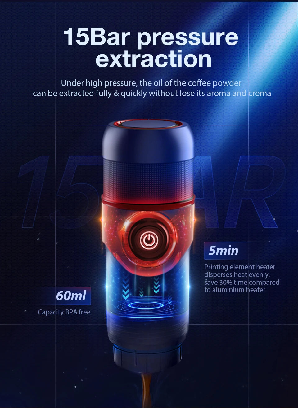 HiBREW Portable Coffee Machine for Car & Home Expresso Coffee Maker Nexpresso Dolce Pod Capsule Coffee Powder H4 Basic Version