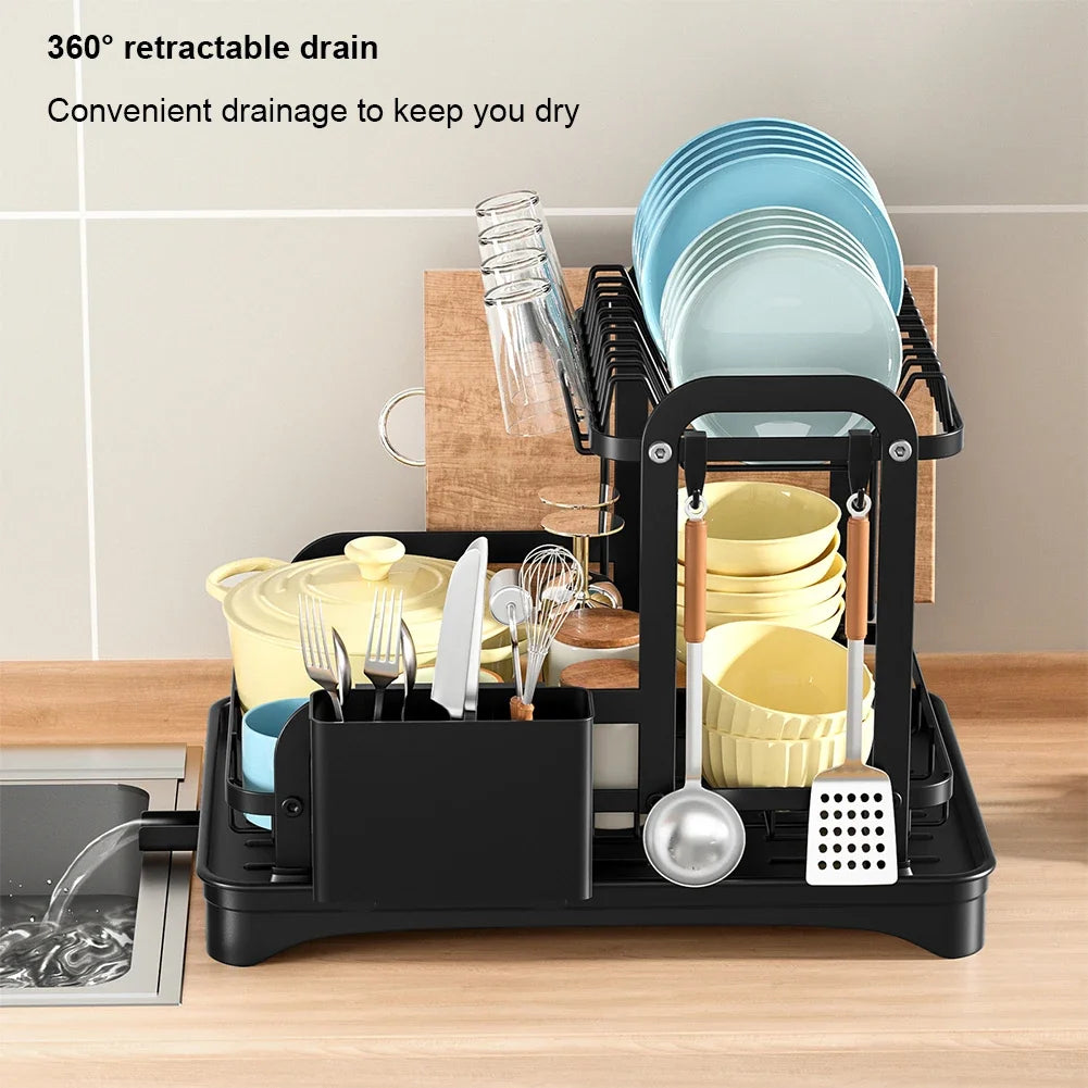 New 360° rotating storage rack double-layer kitchen tableware drying rack with drain tableware storage rack for tableware