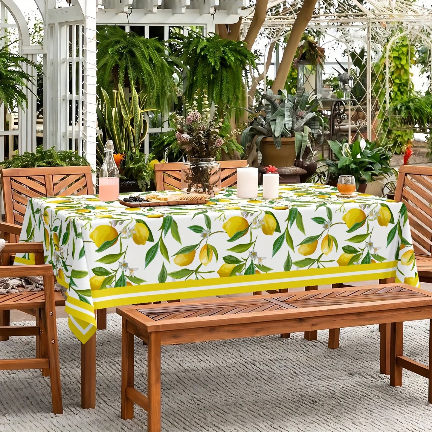 Yellow Lemon Floral Rectangle Waterproof Tablecloth Party table Decor Farmhouse Kitchen Dining Tablecloth Wedding Decorations