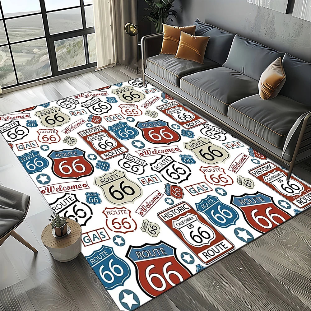 Retro America Historic Route 66,Mother Road,mãe EstradaCarpet Rug for Living Room Bedroom Home Sofa,Area Rug Non-slip Floor Mat