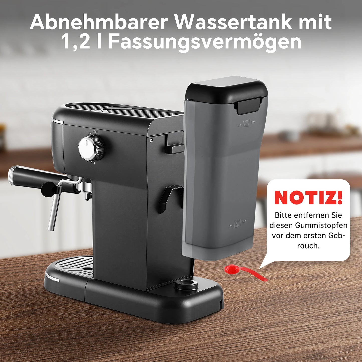 15 Bar 1.2L Removable Tank, Compact Cappuccino/Latte Maker, Stainless Steel, 1100W, Black Espresso Coffee Maker Machine