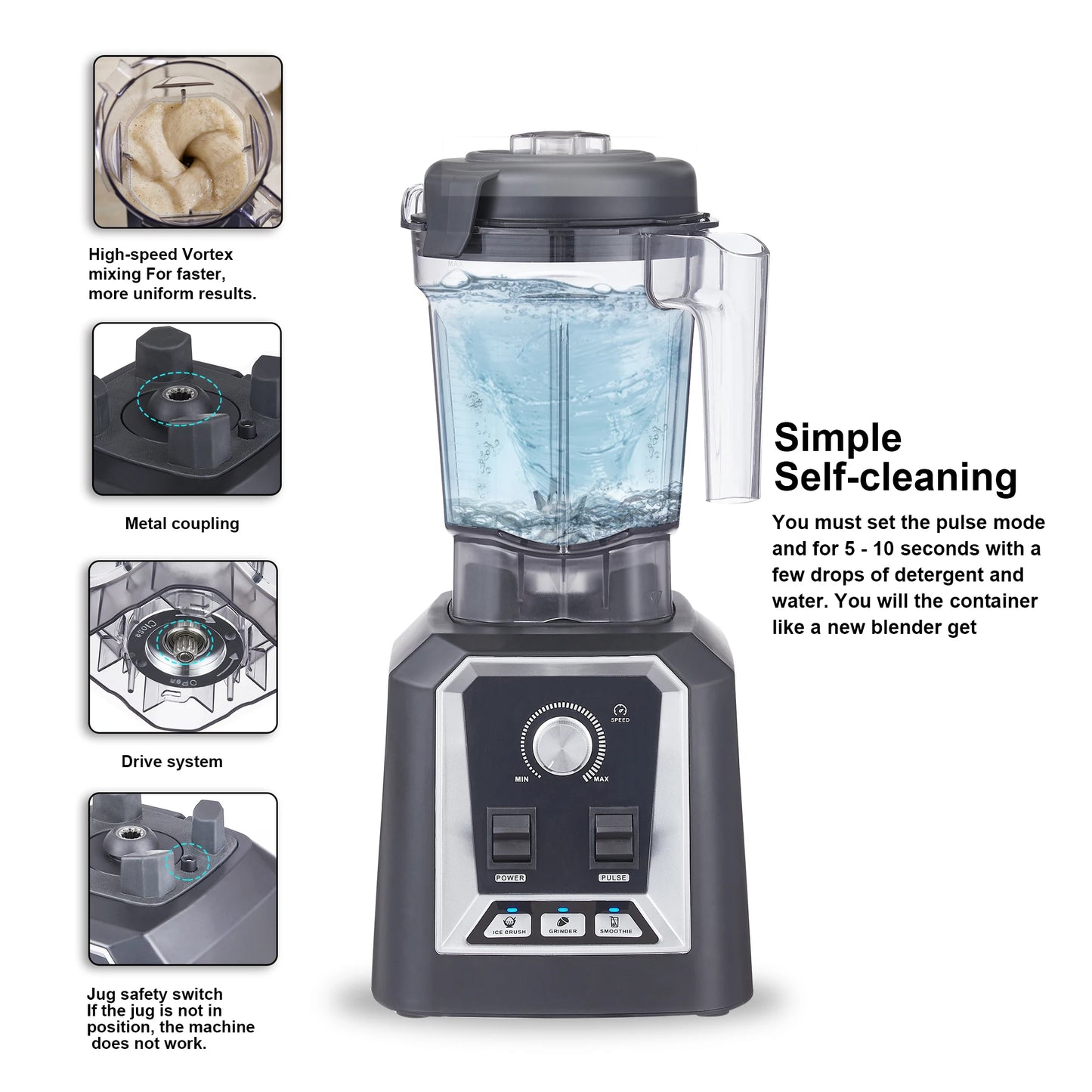 BioloMix Professional Kitchen Blender Automatic Program 2L Low-Profile BPA-Free Smoothie Juicer Ice Crusher Food Mixer