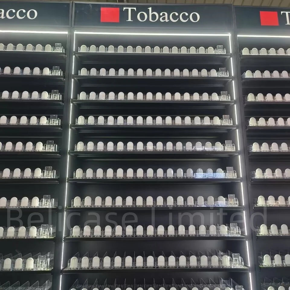 custom，Smoke Shop Fittings Cigarettes Shelves Tobacco Display Stand with Storage Cabinet Led Lighting Tobacco Store Ra