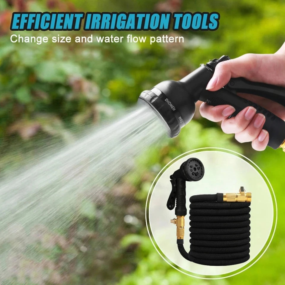 Expandable Garden Hose 25ft–150ft with Nozzle Lightweight, no-kink, durable flexible hose expands when filled, shrinks for easy storage.
Perfect for car washing, garden watering, patio cleaning.