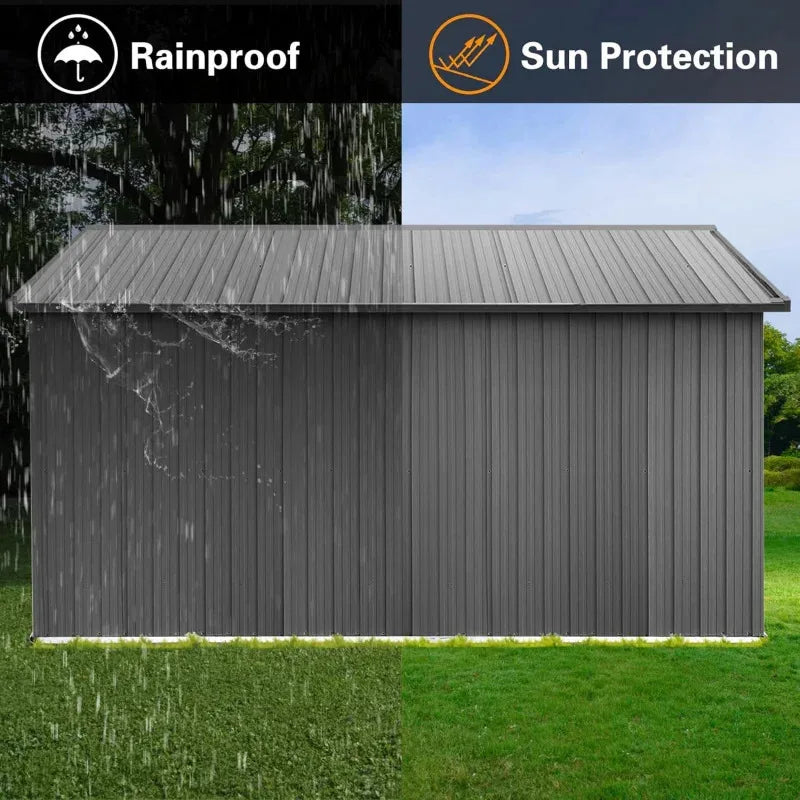 QWUCGO Extra Large 10ftx12ft,Outdoor Sheds Window,Tiny House,Metal Storage Shed with Design of Lockable Doors,U