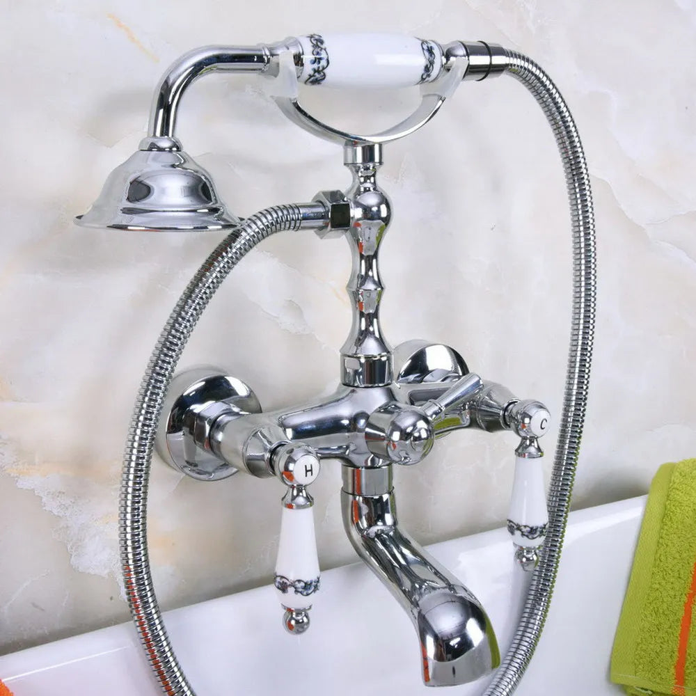 Polished Chrome Bathroom Tub Faucet Telephone Style Bathroom Bathtub Wall Mounted With Handshower Swive Tub Spout Nna204