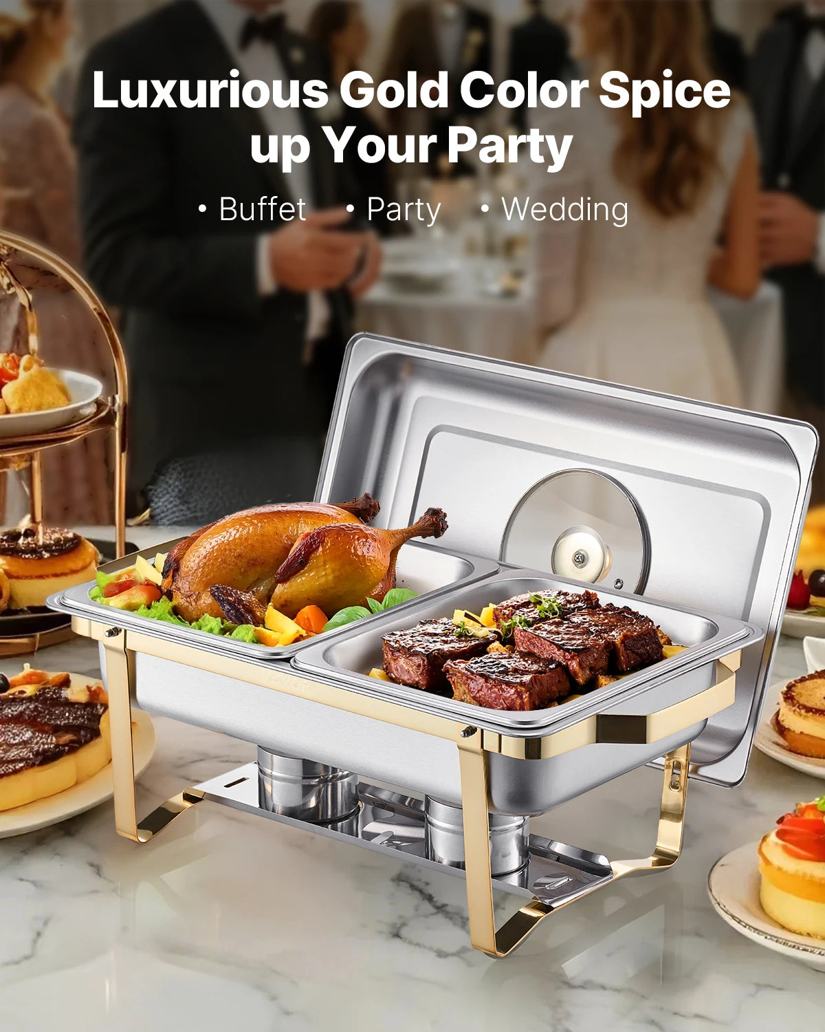VEVOR 2/4 Pack Chafing Dish Buffet Set Stainless Steel Chafer with Half Size Pans Rectangle Catering Warmer for Party Banquet