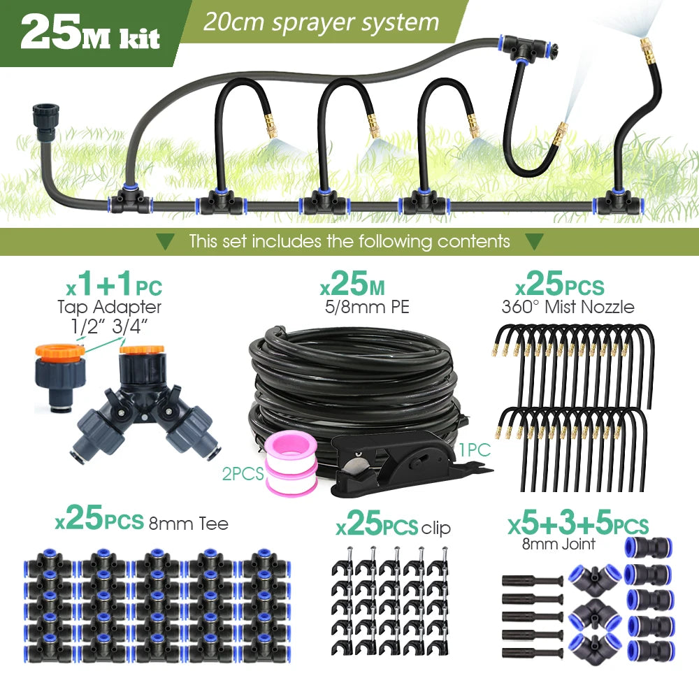 Black 8mm PE Hose 20cm Flexible Nozzle Misting Watering System 45/60/80/100W Self-priming Pump Adjustable Sprayer Kit for Garden