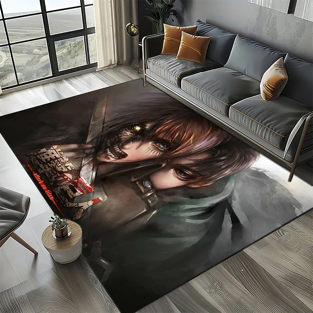 2025 Attack on Titan Eren Anime Cartoon Carpet Rug for Bedroom Living Room Home Sofa Decoration,kids Play Decor Floor Mat Gift