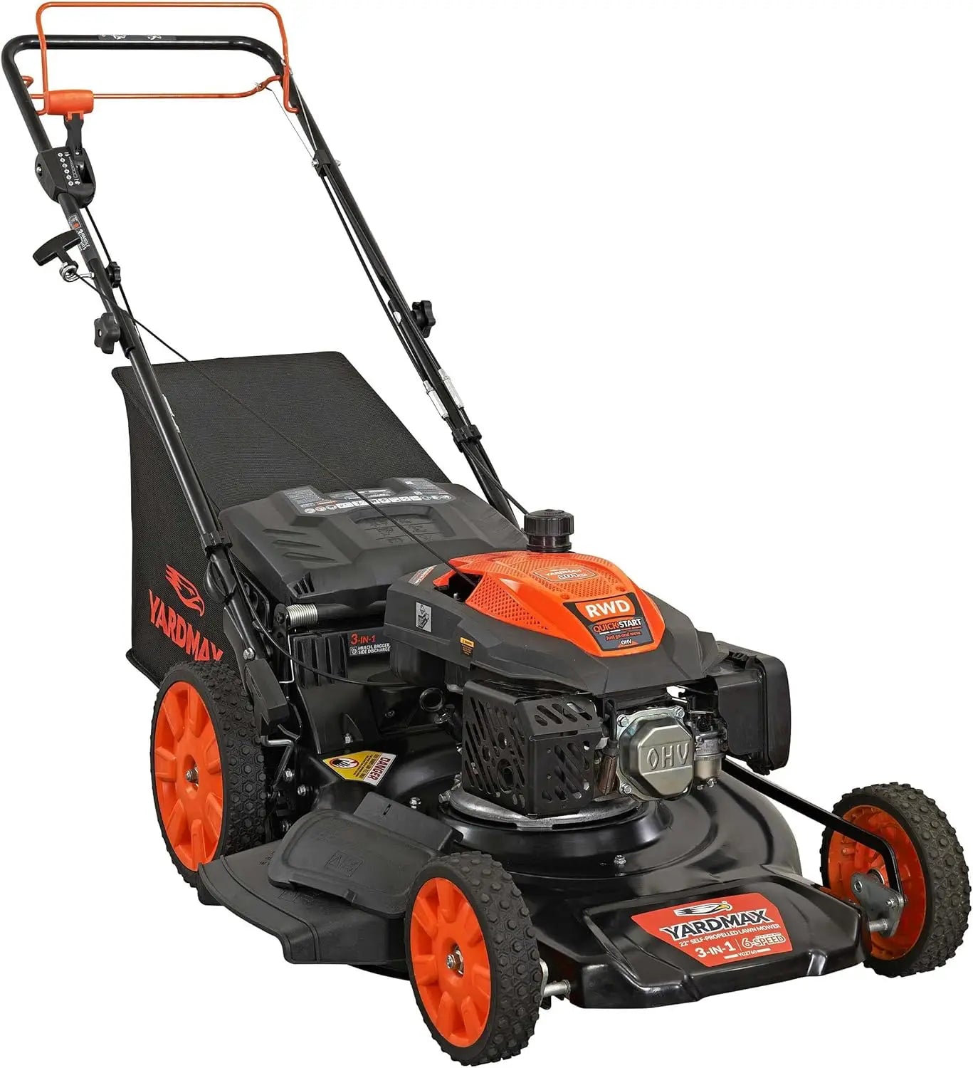 22” 201cc Select PACE Lawn Mower 6-Speed CVT, High Wheel, RWD
3-in-1 gas-powered, self-propelled walk-behind mower in black. Efficient for cutting, mulching, and bagging lawns.