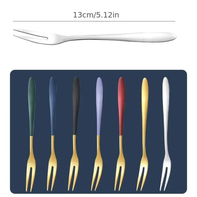 7pcs 304 Fruit Fork Luxury Stainless Steel Fruit Fork Dessert Cake Forks Salad Fork For Party Kitchen Tableware