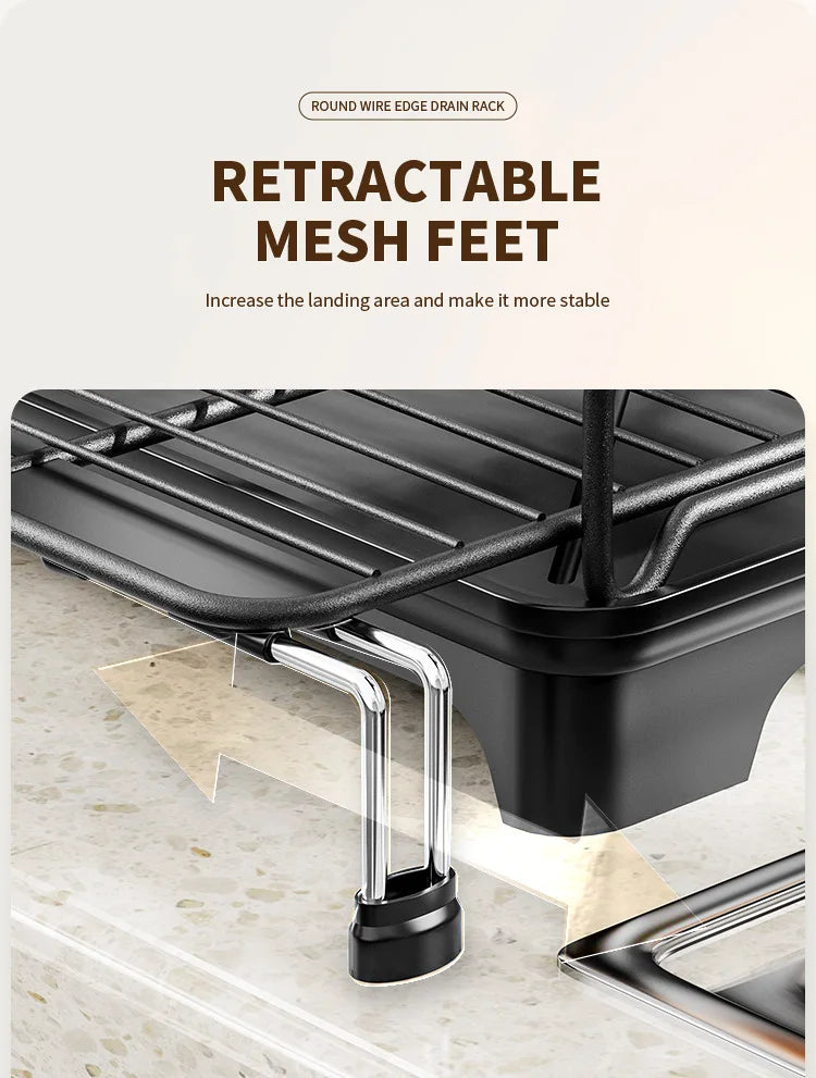Dish Drying Rack - Extendable Dish Rack, Large Sink Drying Dish Drainer for Kitchen Counter, Stainless Steel Dish Strainer
