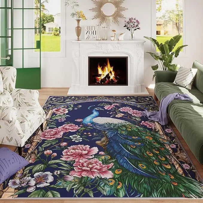 Vintage Peacock Large Area Living Room Carpet Animal Anti Slip Sofa Coffee Table Floor Mat Washable Bedroom Bedside Home Rug 러그