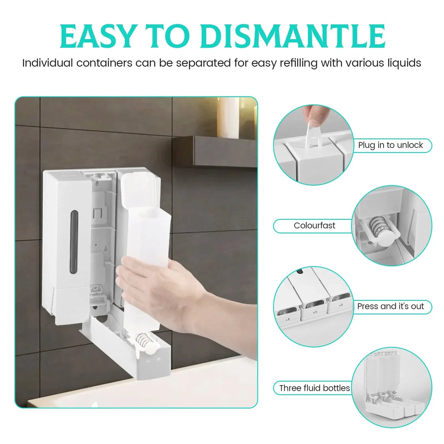 400ML Soap Dispenser Wall Mounted 3 Chamber Shower Soap Dispenser Adhesive Shampoo Conditioner Dispenser Bathroom Accessories