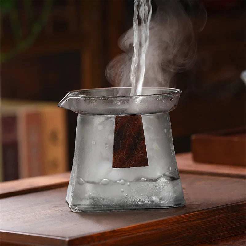 Bottom Mountain View Heat-resistant Glass Gaiwan Tea Tureen With Scald Proof Wood Chips Kung Fu Tea Set Tea Cup and Bowl Teaware