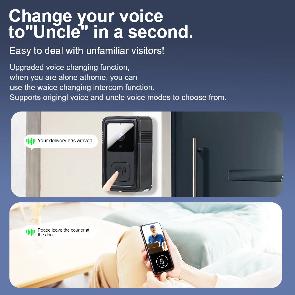 Intercom Voice Change Video Doorbell Smart Home Security HD Door Bell WIFI For Home Secure Two Way Night Vision Camera Wireless