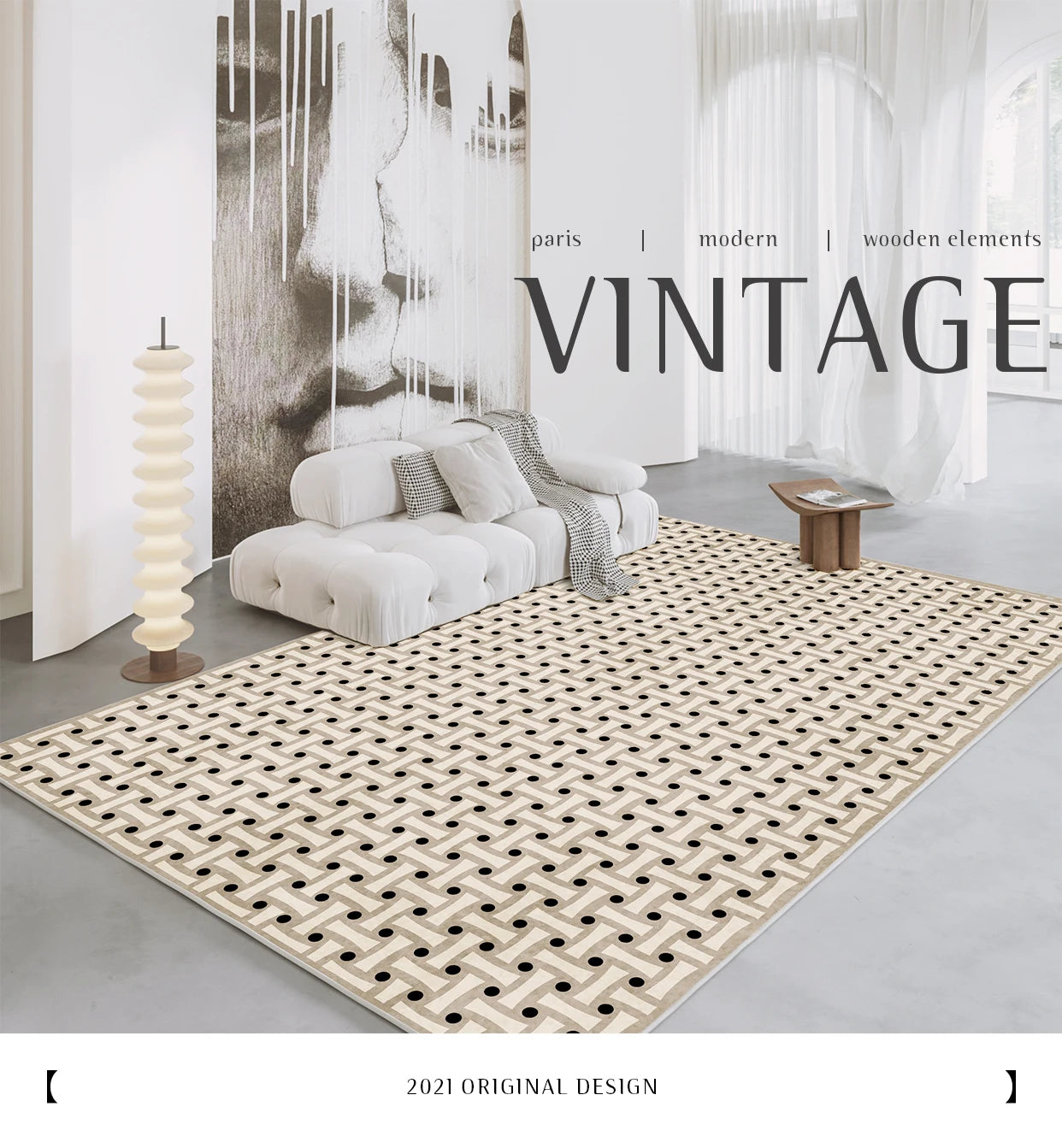 French Retro Rugs for Bedroom Checkerboard Living Room Decoration Carpet Ins Wind Plaid Bedside Floor Mat Large Area Plush Rug