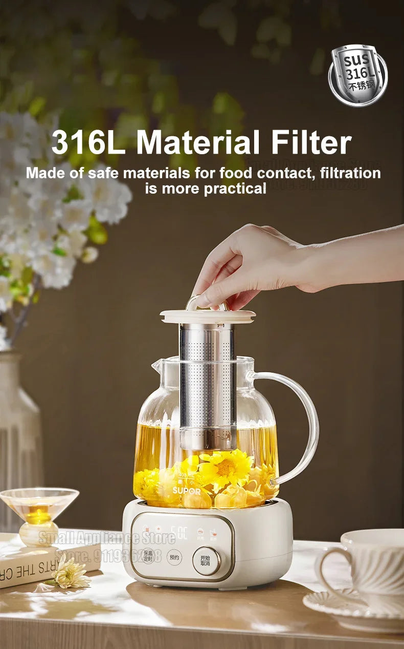 SUPOR 1L Health Pot Glass Electric Kettle 316L Stainless Steel Water Boliler 12H insulation Multifunction Household Teapot 220v